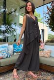 Sandbar Linen Blend 3 Button Dip Side Wasitcoat Chocolate